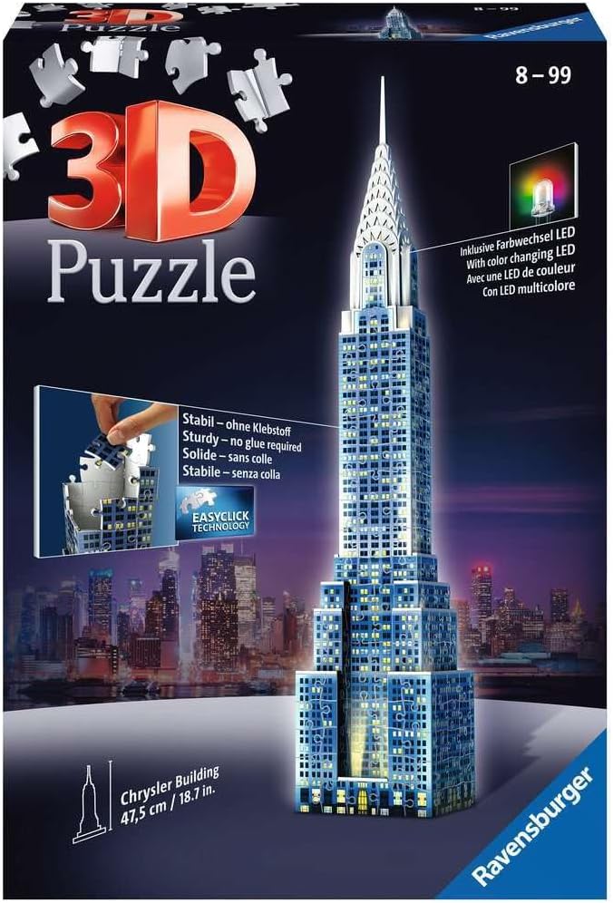 Ravensburger - Chrysler Building 3D Puzzle - Night Edition - 216 Piece 3D Jigsaw Puzzle for Kids and Adults - Easy Click Technology Means Pieces Fit Together Perfectly