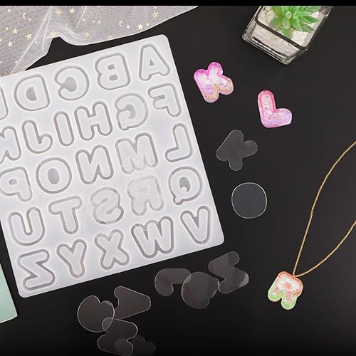 Miniatura 7 de Voyyphixa Juego de 10 películas de resina para sellar plástico del alfabeto, láminas protectoras de silicona de arena movediza para bricolaje,