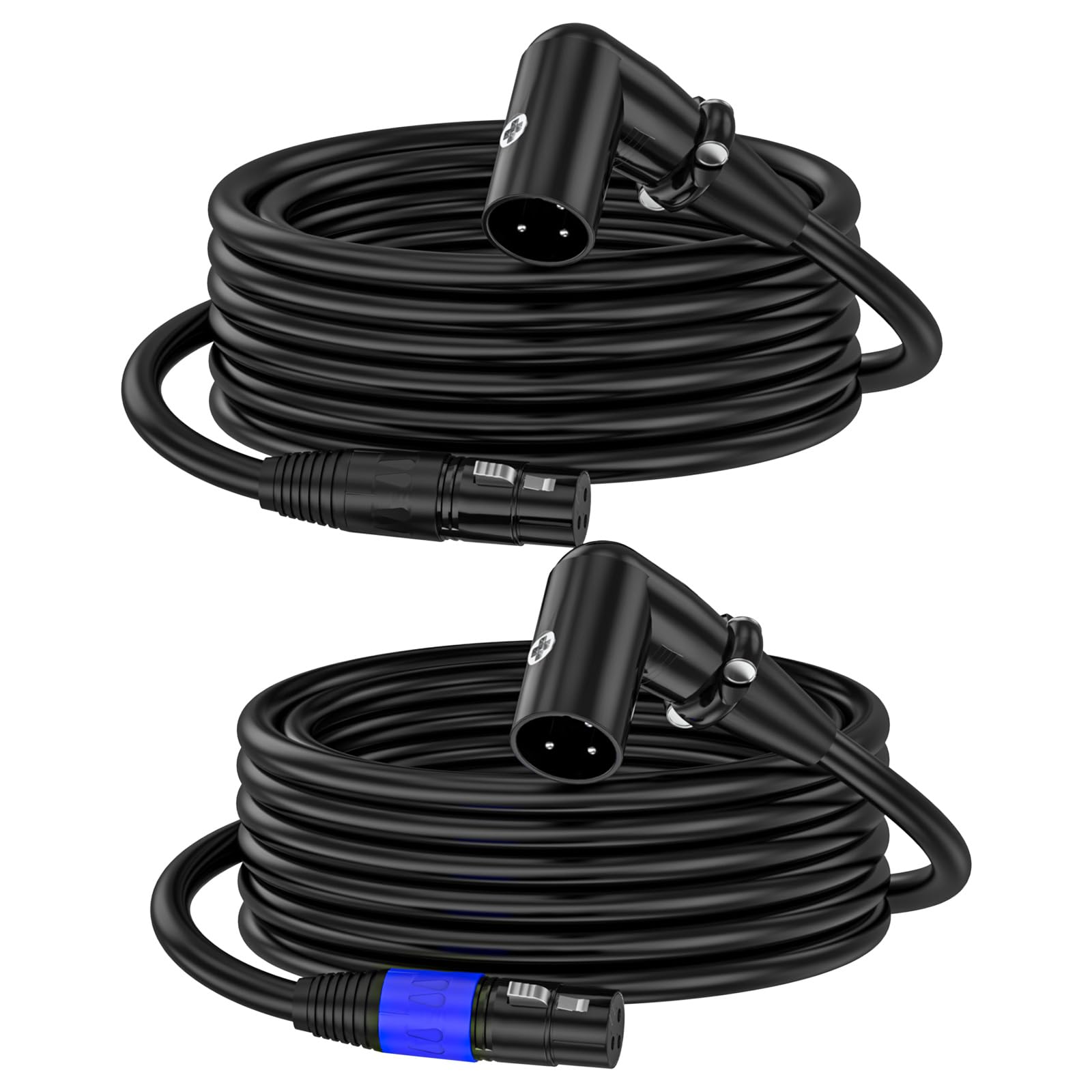 XLR Mikrofonverlängerungskabel, rechtwinkliger Stecker auf gerade Buchse, 90-Grad-Stecker auf gerade Buchse, symmetrisches Kabel, 3-polig auf 3-polig, 2 m, 2 Stück