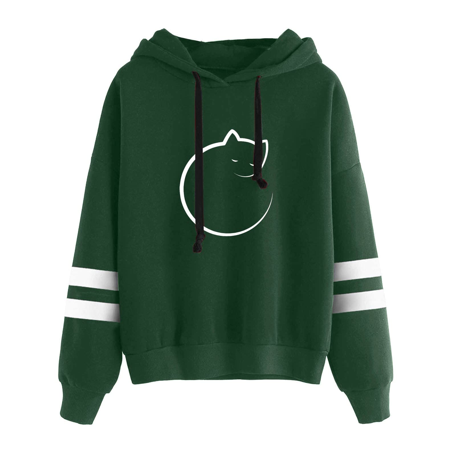 Women Stripe Long Sleeves Printing Hoodie Sweatershirt Tops Blouse Woman Fashion Hoodies (AC-Green, XL)