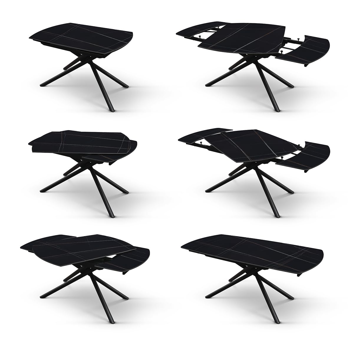 PAZZO DESIGN Tavolo Allungabile Rotante Brando, Piano Ceramica Nero Sahara, Gambe in Metallo Nere, Cucina, Salotto, Ovale, 120 x 88 x h76 cm - id_2207