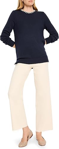 NIC+Zoe Cotton Cashmere Blanket Stitch Sweater, Indigo Multi, XL