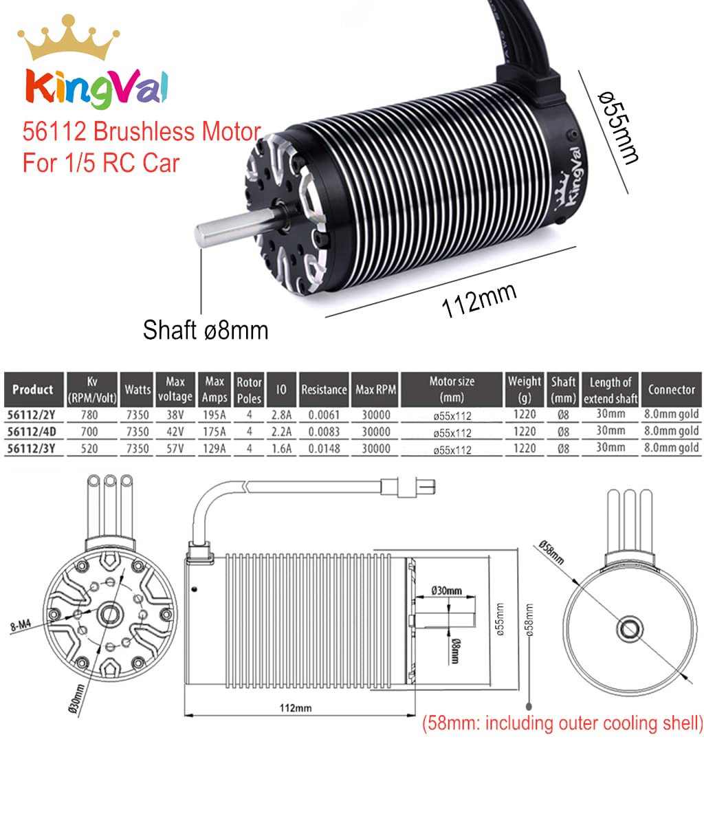 KingVal Replacement 56112 520KV Sensorless Brushless Motor Shaft Diameter 8.0mm Compatible with 1/5 RC Car