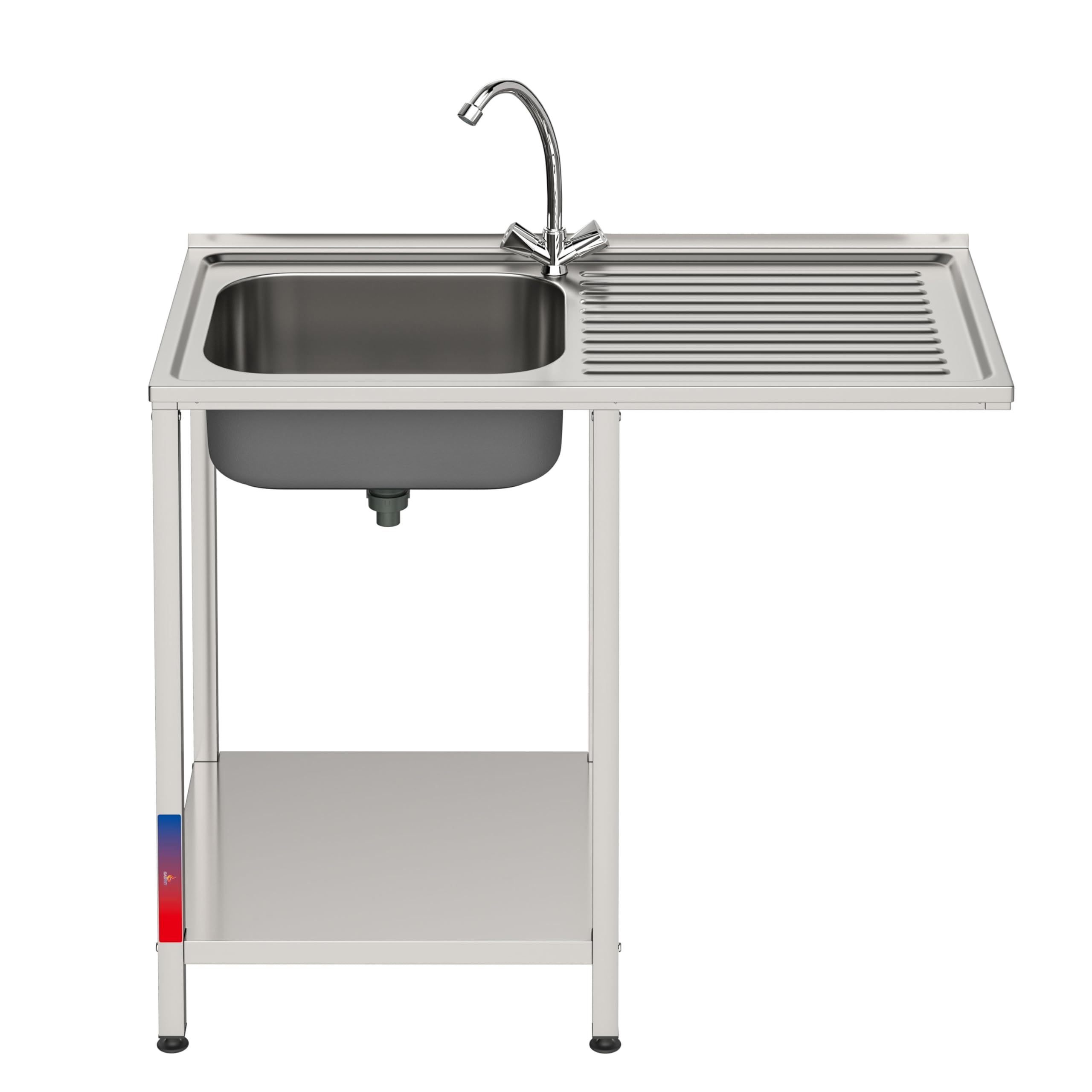 Fregadero Industrial con Hueco para Lavavasos en Acero Inoxidable | 1 Seno con Escurridor | 1000x500x850mm | Balda inferior, Peto Sanitario y Patas Regulables, Ideal Hostelería y Restauración