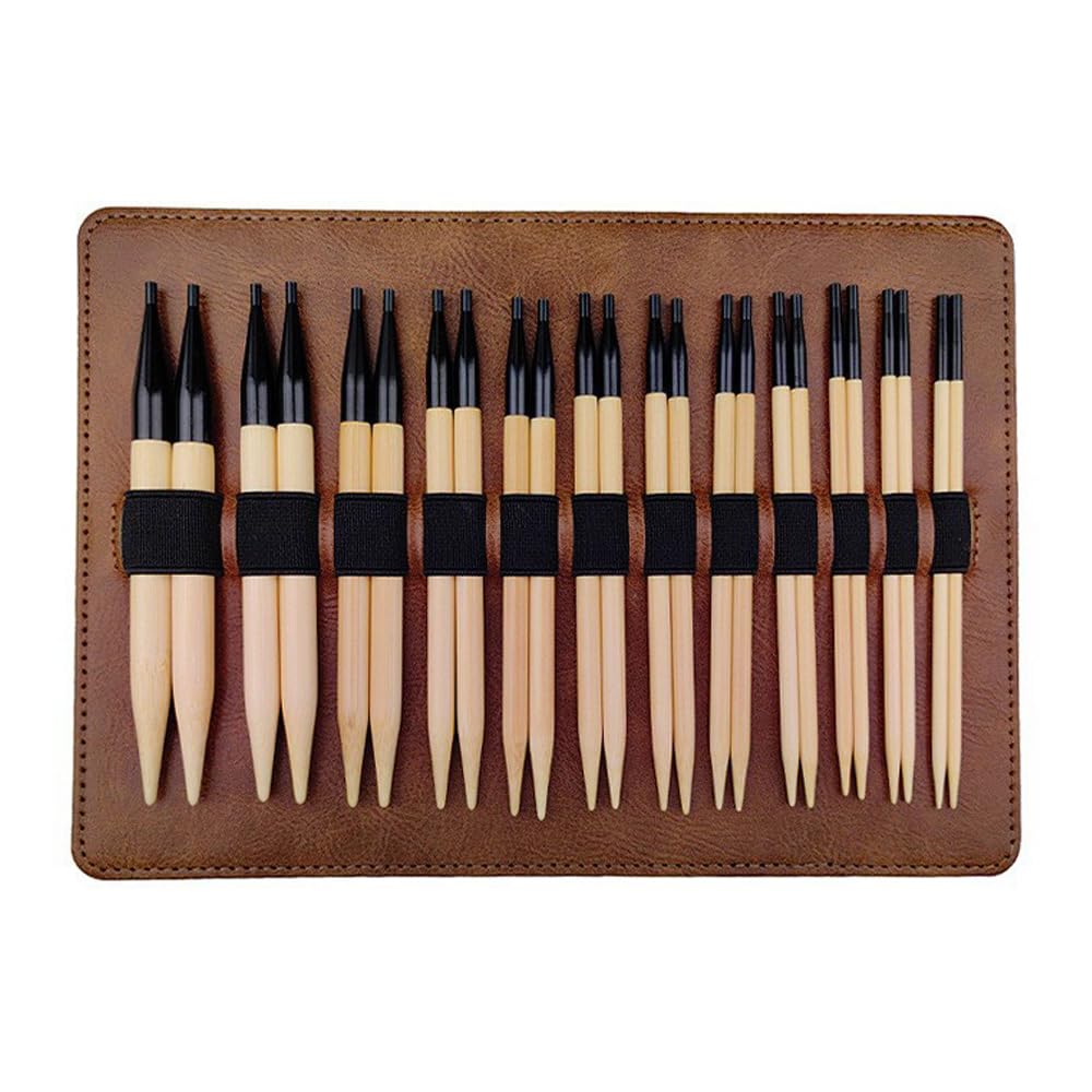 12Pairs Wood Circular Knitting Needle Interchangeable Sweater Storage Bag Set for Sweaters Scarves Blanket Hat Knitting Size