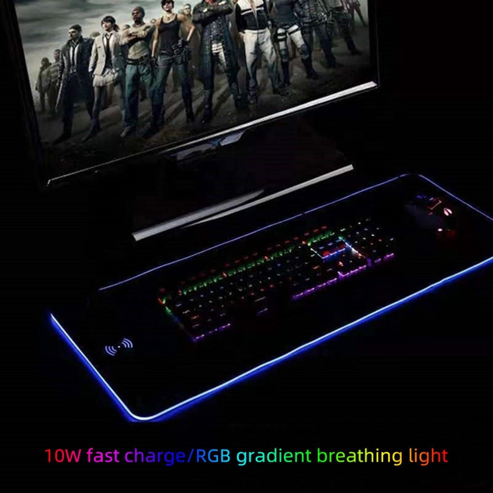 Rgb. Caricabatterie wireless da gioco GUIDATO Grande tappetino da tavolo da tavolo da 10W Desktop Desktop Qi Veloce Wireless Mousepad Tastiera tastiera estesa Tappetino for il mouse for laptop / uffic