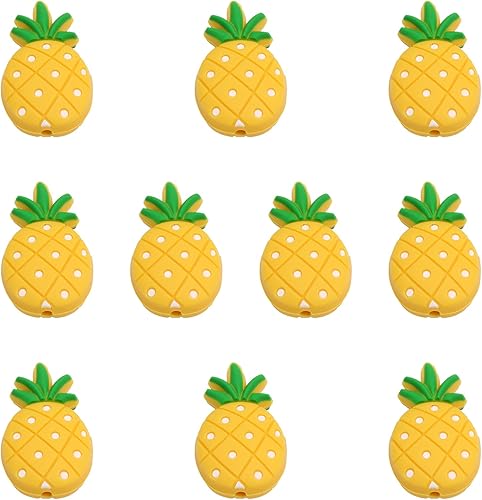 CHGCRAFT 10 cuentas de silicona en forma de piña para collares, pulseras, llaveros para hacer manualidades hechas a mano, color dorado