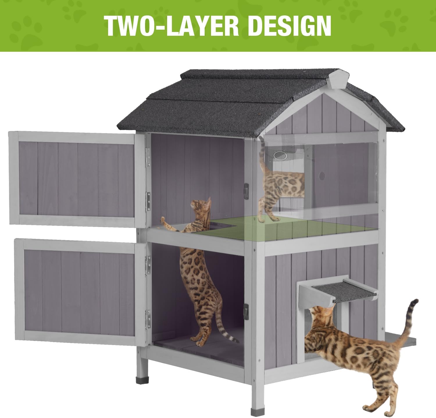 GUTINNEEN Outdoor Cat House Weatherproof Outside Feral Cat Shelter 2 Story