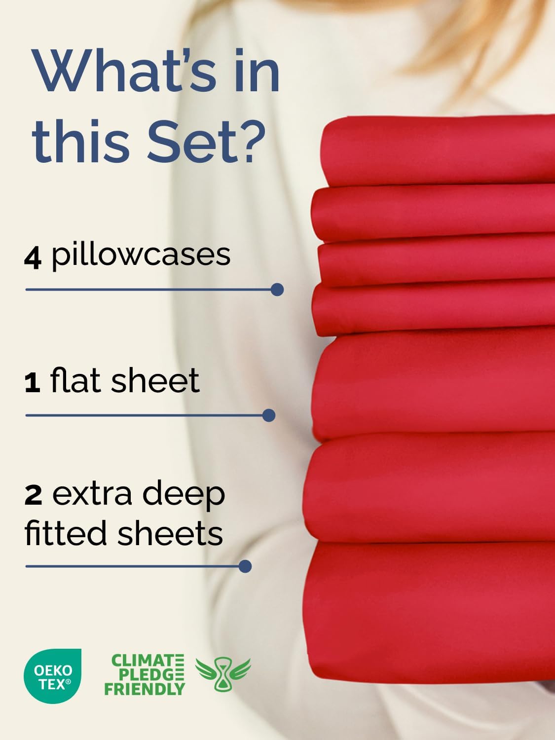 Extra Deep Split King Sheet Set - 7 Piece Breathable and Cooling Sheets - Hotel Luxury Bedding for Women, Men, Kids & Teens - Easy Secure Fit - Soft, Wrinkle Free and Comfy - Extra Deep Pockets - Red - Image 2