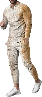 rtdgcv Men's Tracksuit Long Sleeve Shirt Long Set Autumn Two Piece Outfits 2 Pockets Zipper Tracksuit Casual Sporty Fleece Tracksuit Men