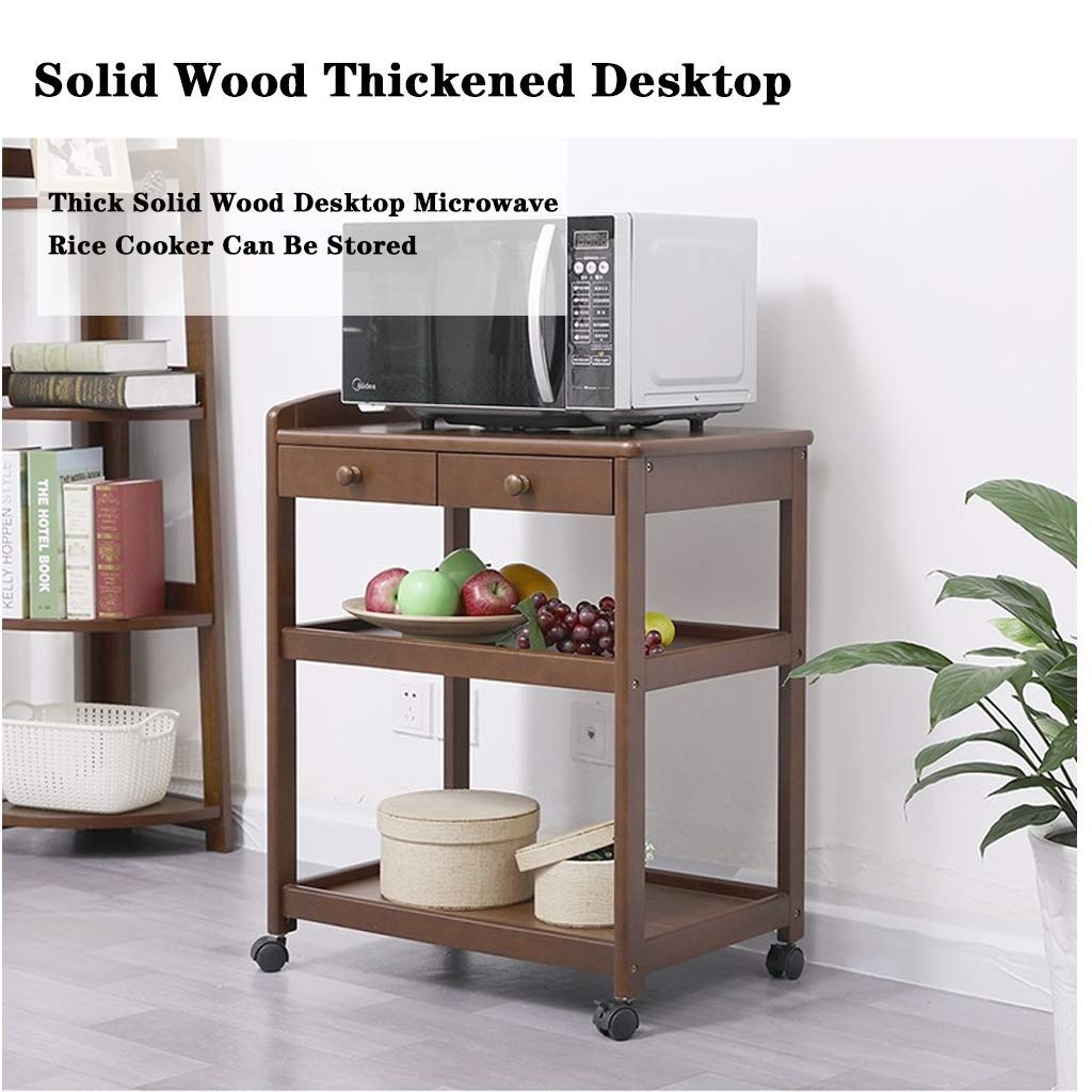 Carrello da Cucina in Legno con Ruote, Carrello portavivande con 3 Ripiani e Ruote, Isola per Bevande all'aperto, per Uso in casa e Ufficio,Beige