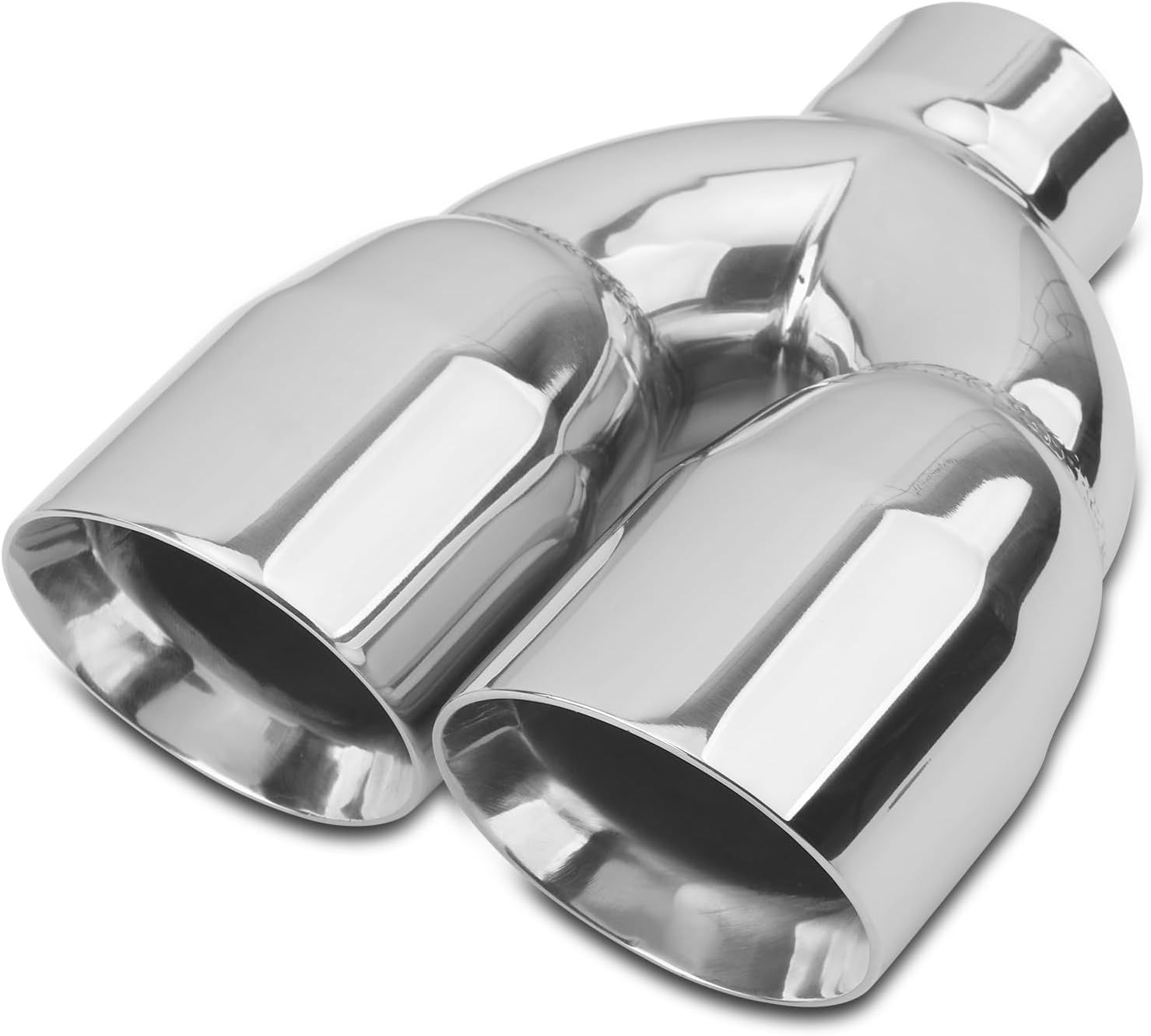 2.5 inch Exhaust Y Pipe, 2.5" Single to 3.5" Dual Double Wall Stainless Steel Exhaust Adapter Connector, 9.5" Overall Length, Universal 2 1/2 Inch Y Polished Tail Pipe, Weld-on, Silvery