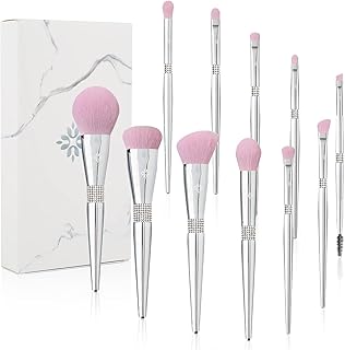 HZM COLOR Makeup Brush Set 11Pcs Bling Makeup Brushes Soft Synthetic Brochas De Maquillaje Kabuki Powder Blush Contour Foundation Concealer Eye Shadow Brushes Face Make Up Tools Kit Silver