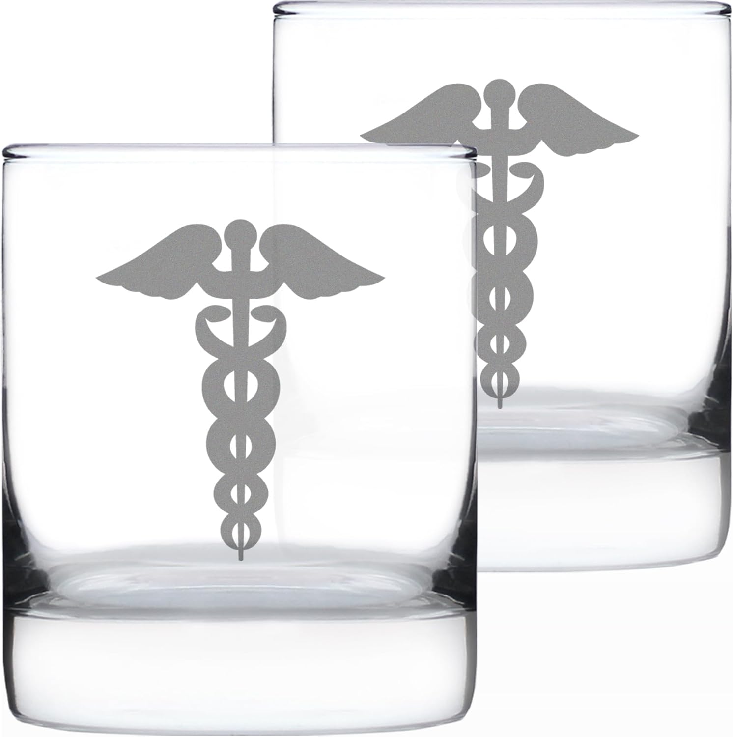 Bevvee Caduceus Medical Symbol - Whiskey Rocks Glass for Essential Healthcare Workers, Doctors, Nurses, Medical Staff - Set of 2-10.25 Oz