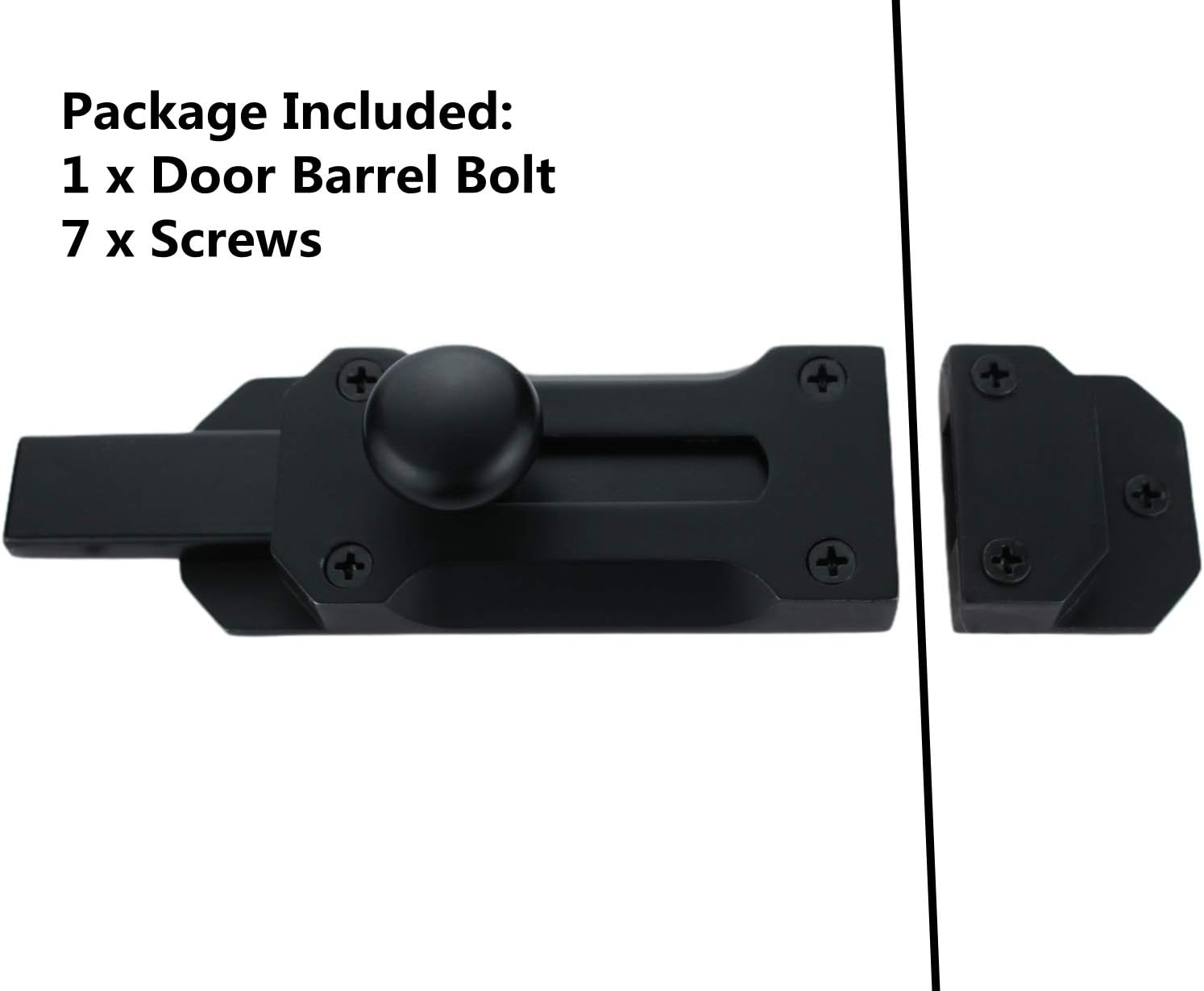 Matte Black Solid Aluminium Slide Bolt Latch, Large Size Thickened Door Barrel Bolts Latches, Heavy Duty Security Gate Sliding Latch Lock (5.5 Inch, Black Tone)