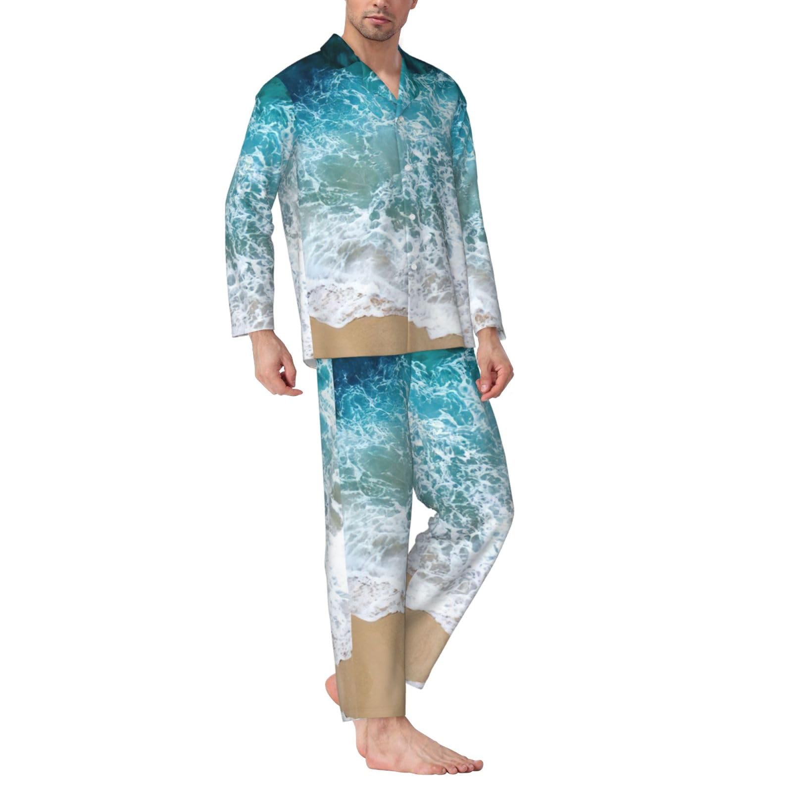 Bella Ocean Onde Stampa Uomini Manica Lunga Pigiama Set Due Pezzi Lounge Pantaloni Per Inverno Autunno Primavera Estate