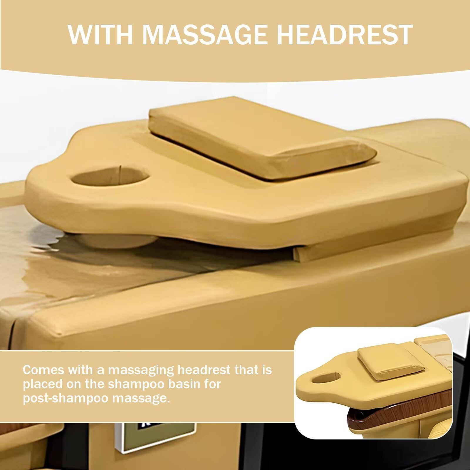 Professionelle Salon-Massageliege, luxuriöse Massageliege im Thai-Stil mit Holzwaschbecken, Kopf-Spa-Ausstattung mit Stauraum, Wasserkreislauf und Desinfektion