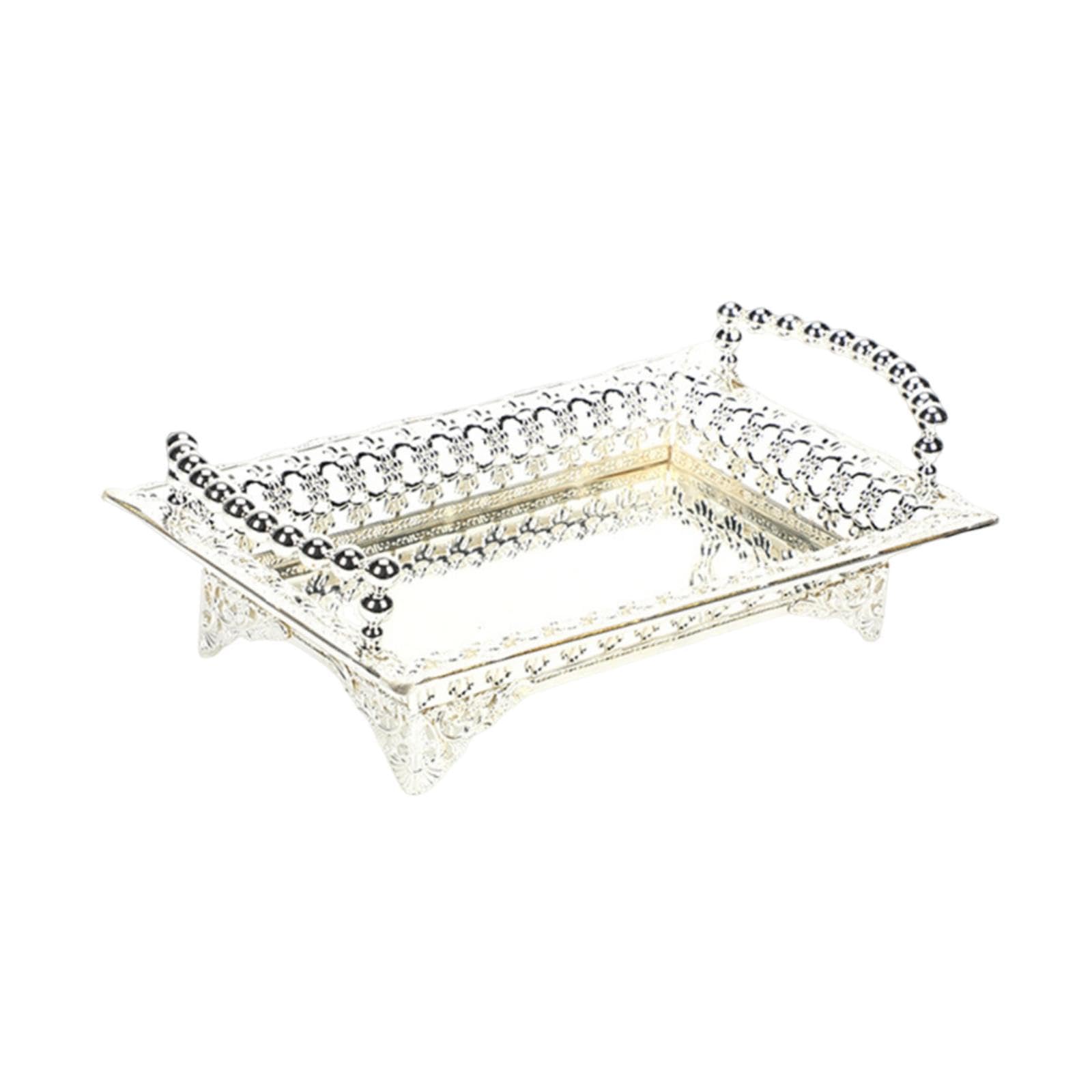 Serving Tray Tray for Serving Desserts and Fruits with Handle for Kitchen and Makeup Silver