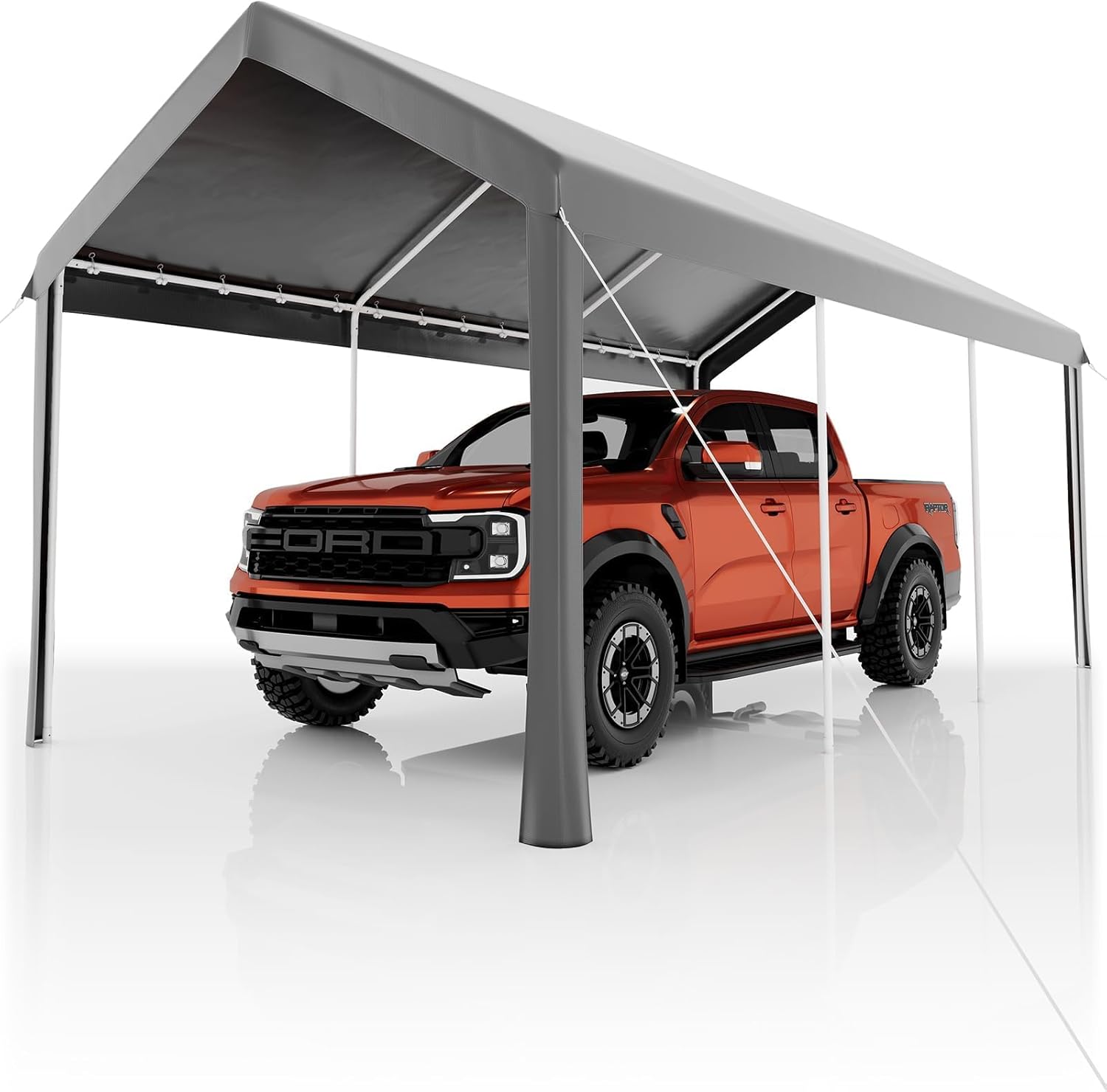 10X20Ft Heavy Duty Carport, Portable Heavy Duty Garage Shelter with Powder Coated Steel Frame, Waterproof UV-Resistant Triple-Layer Tarp, Garage Tent for Cars, Trucks and Boats, Grey