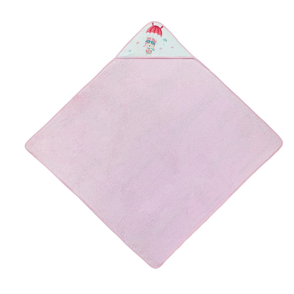 Interbaby - Capa de Baño Bebe Rosa | Toalla Bebe con Capucha 100% Algodón, 100x100cm, Unisex | Suave, Cómoda, Secado Rápido | Ideal Recién Nacidos, Bebes y Niños Pequeños | Diseño Paracaidista