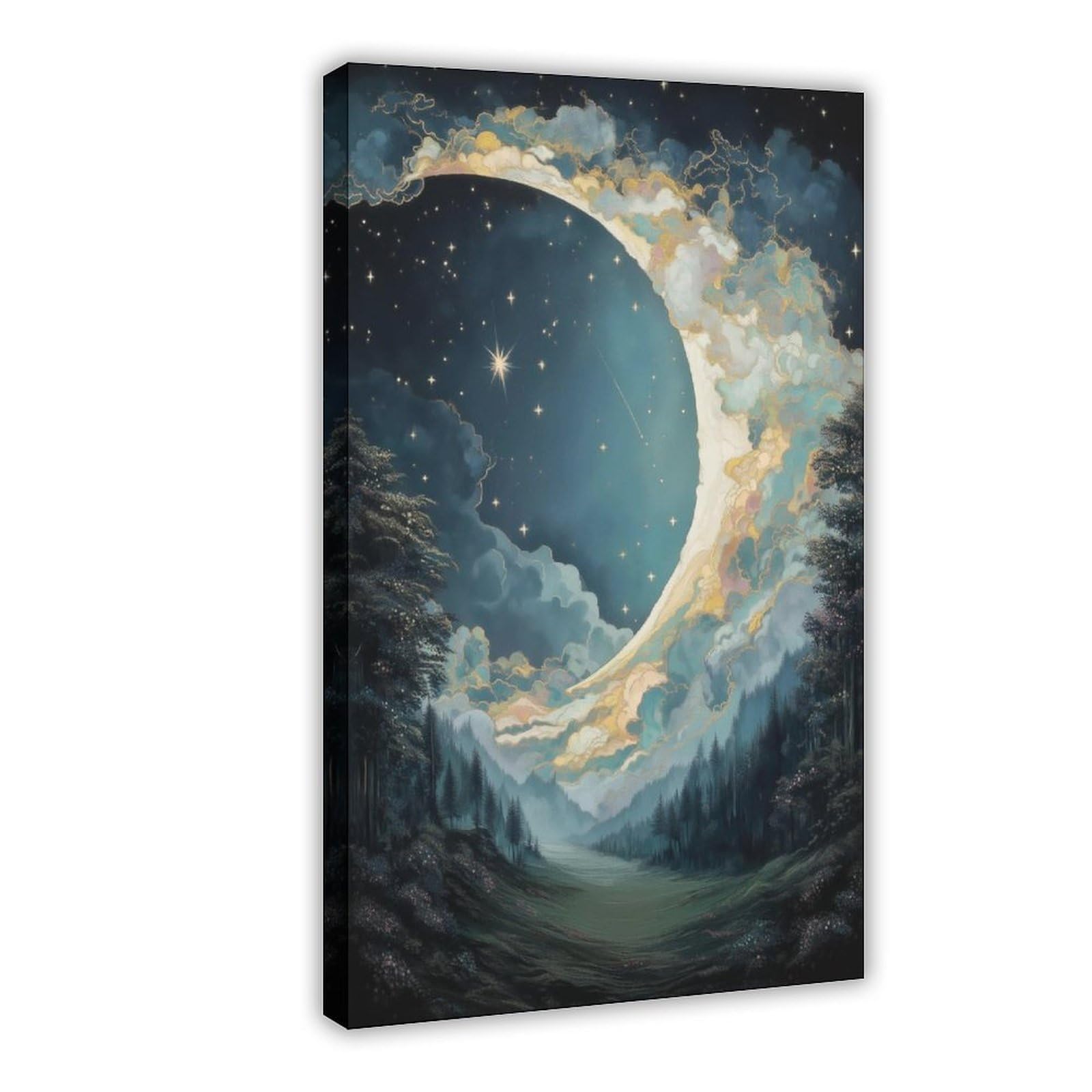 Bareronor Celestial Crescent Moon Canvas Poster Bedroom Decor Landscape Office Room Decor Gift 8" L X 12" W