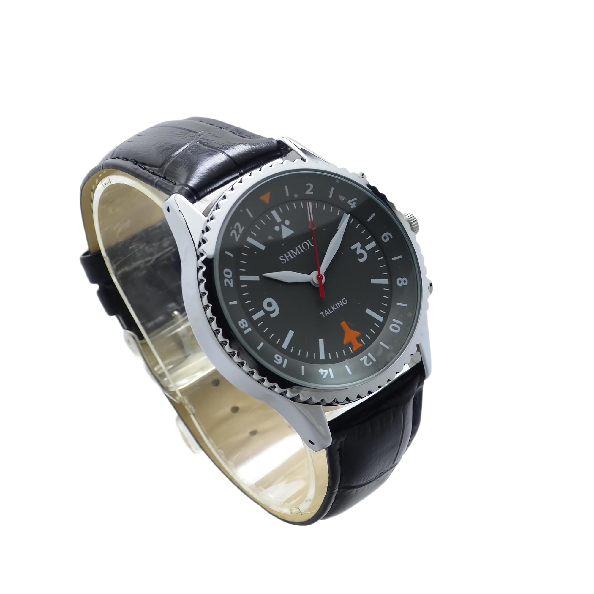 Orologio parlante per anziani ciechi ipovedenti Bracciale in pelle nera XM-IT-230601