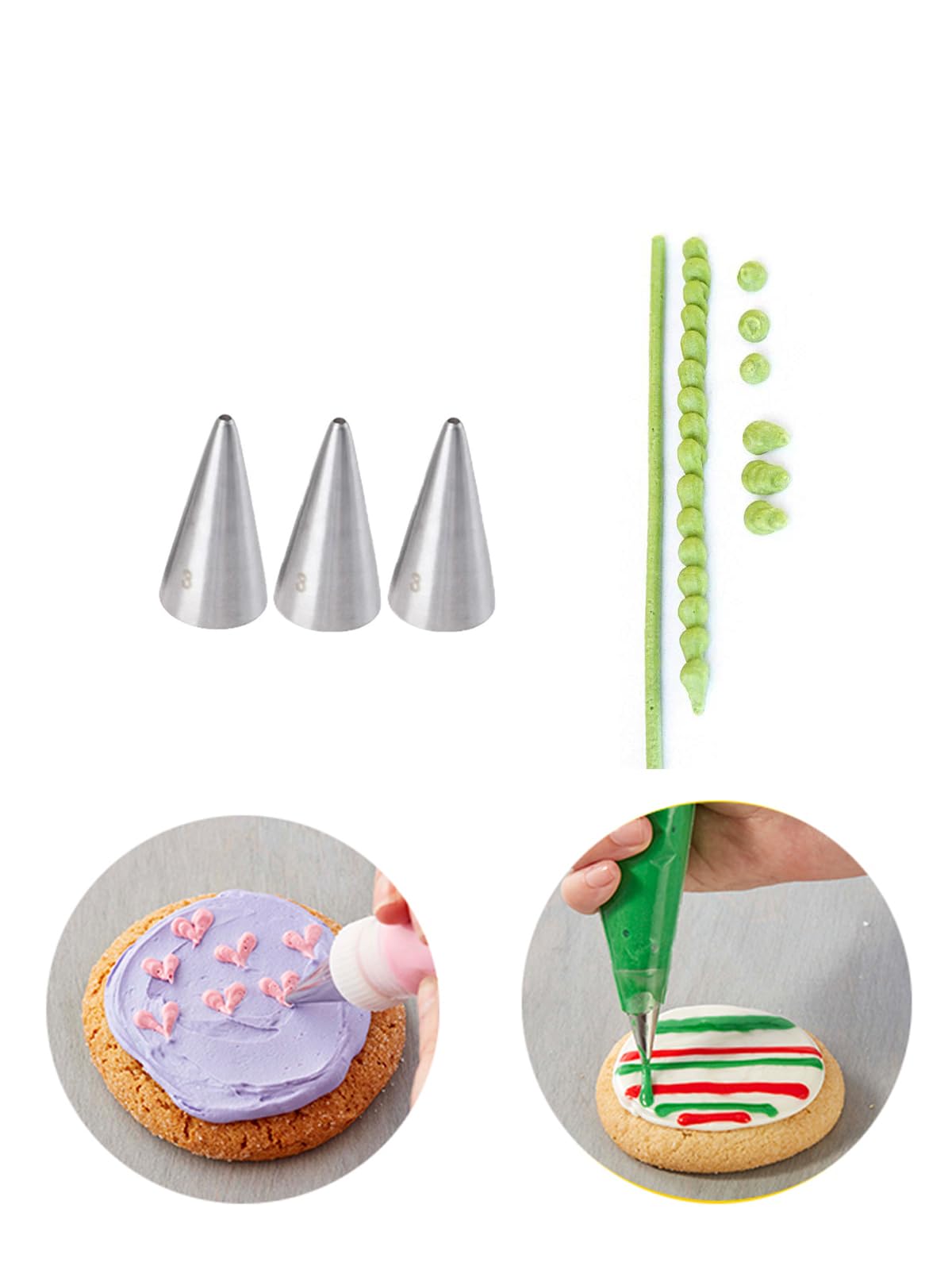 3 Icing Tip and Bag Set – 3 Round Decorating Tips & 20 Disposable 8-I – Crème & Crust