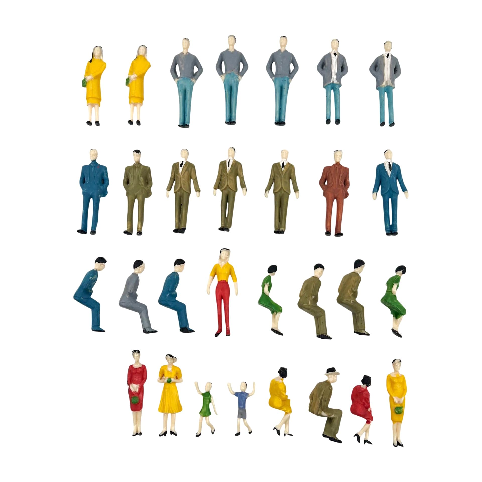 FRTmvg 30 Pcs Mini People Figurines 1:30 Scale - Tiny Sitting and Standing Plastic Figurines for Miniature Scenes, Dollhouses, and Architectural Models
