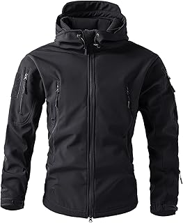 Cexiakong Casaco de inverno para homem, casaco softshell, casaco tático com capuz, fecho de correr respirável, casaco para exteriores, casaco de pesca, caça, casaco de trabalho, trekking