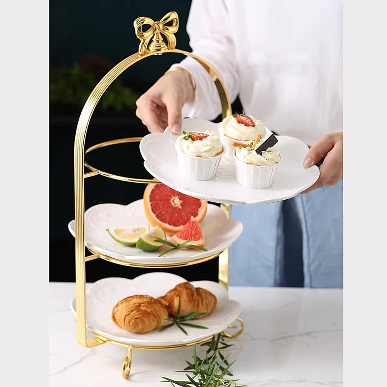 Présentoir à Gâteau Table à Dessert à plusieurs niveaux présentoir à gâteaux après-midi thé plateau à collation or argent présentoir à trois niveaux gâteau présentoir à fruits Stand de Gâteaux ( Color