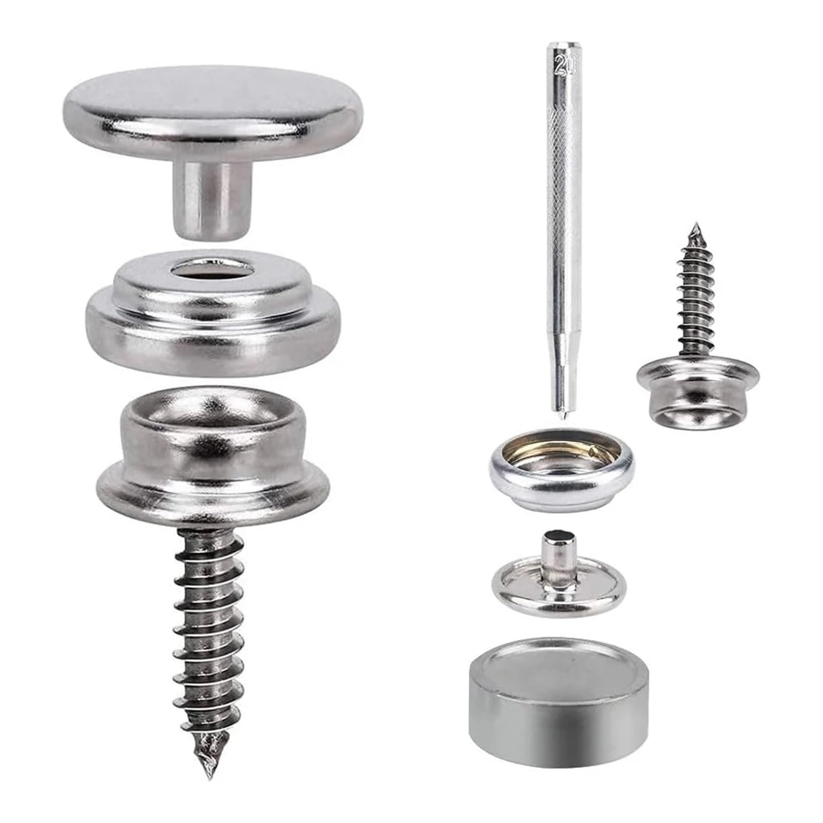 150-teiliges Canvas-Druckknopf-Set, Befestigungsknopf, Metallschrauben, Druckknöpfe, Marine-Qualität, 3/8-Zoll-Sockel, Boots-Canvas-Druckknöpfe mit 2 Einstellwerkzeugen(Silver)