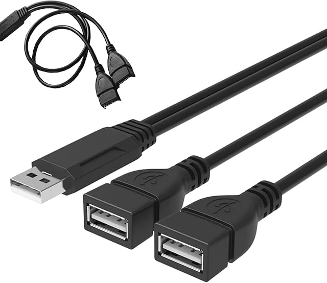 BLBK USB 3.0 Female Splitter Cable, 30 cm Extender Adapter, Y Splitter Adapter Type 1 Male to 2 Female, Extension Transmission Adapte, for Car, Computers and Mobile Phones, Black