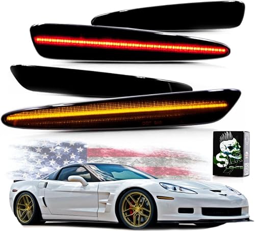 SLK - Luces LED de posición laterales para Chevrolet C6 Corvette 2005-2013 ámbar LED frontal y rojo trasero C6 luces de marcador reemplazan las