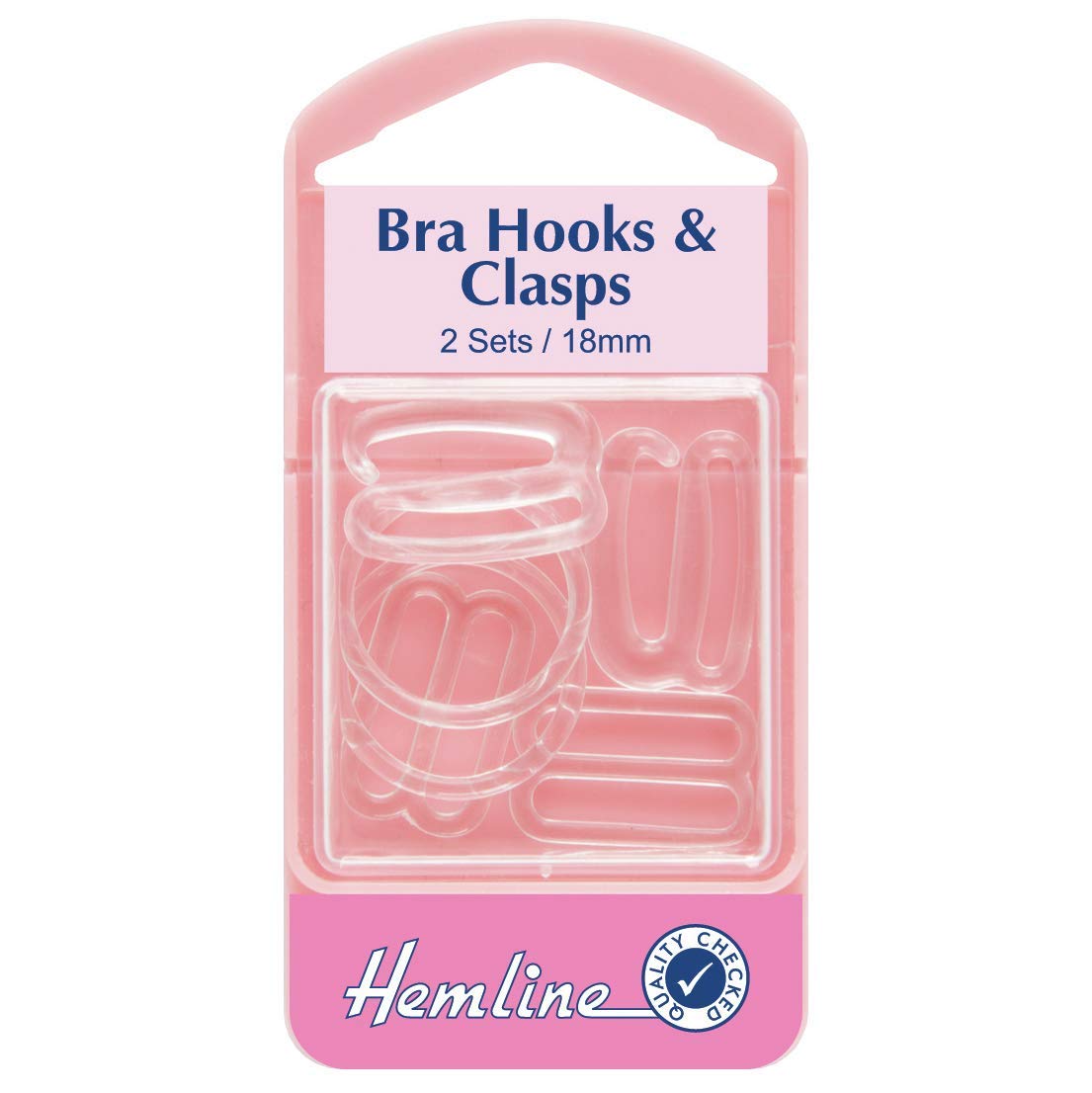 Hemline H470.18.C | Clear Plastic Bra Hook And Clasp Fastener | 18mm | 2 Sets