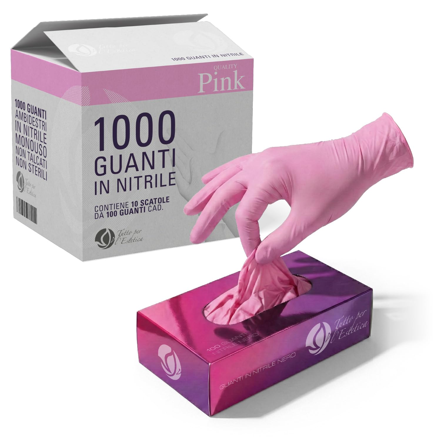 Guanti Nitrile M Rosa Monouso - 1000 PEZZI - Guanti in Nitrile Senza Polvere, Anallergici - Guanti Usa e Getta Nitrile Resistenti per Uso Professionale, Estetista, Pulizie | Superficie Microruvida