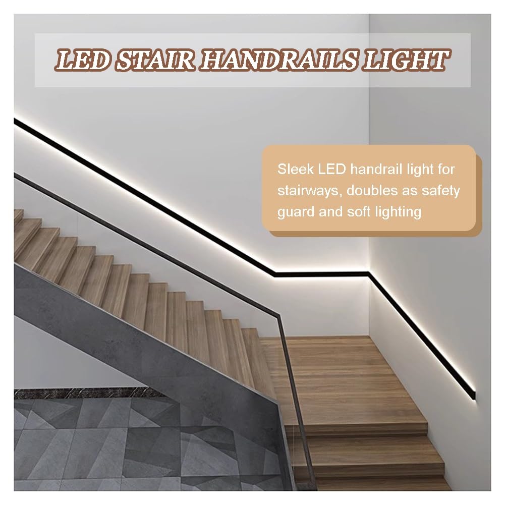 exproyzk Corrimano per Scale A LED con Sensore di Presenza, Corrimano Luminoso A Parete, Ringhiere in Lega di Alluminio — per Terrazze Esterne E Scale Interne(White-White Light,200cm/6.6ft)