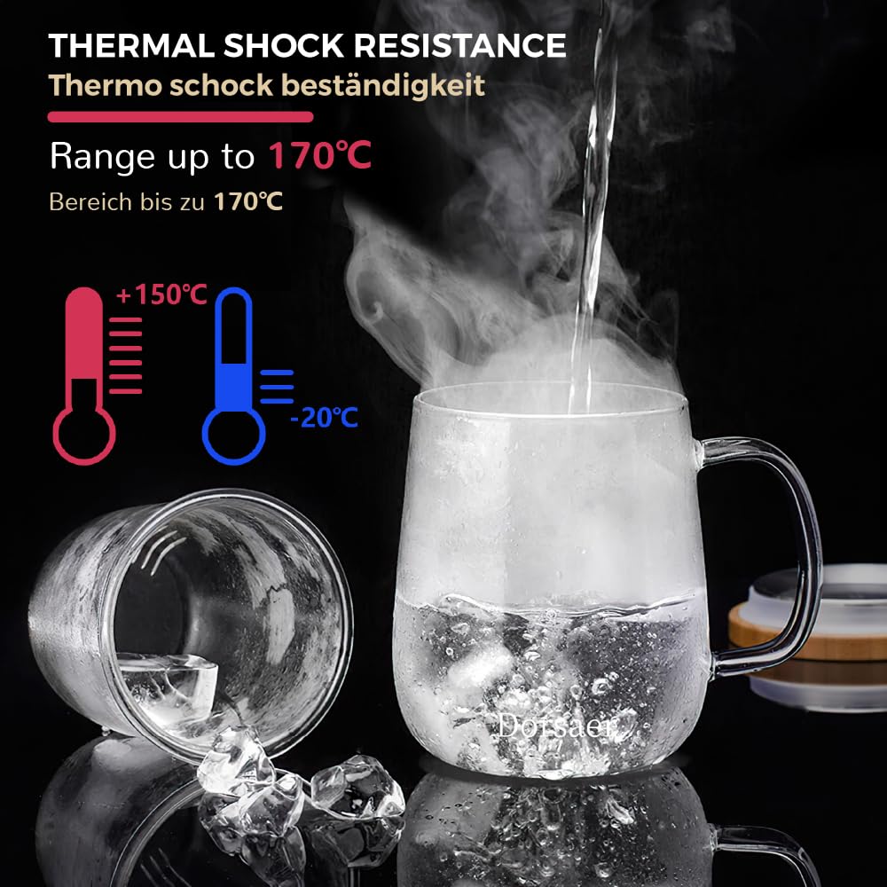 Tazza da tè in vetro da 500 ml con infusore e coperchio, per macerare il tè a casa e in ufficio. Tazze da tè in vetro trasparente con infusore e coperchio
