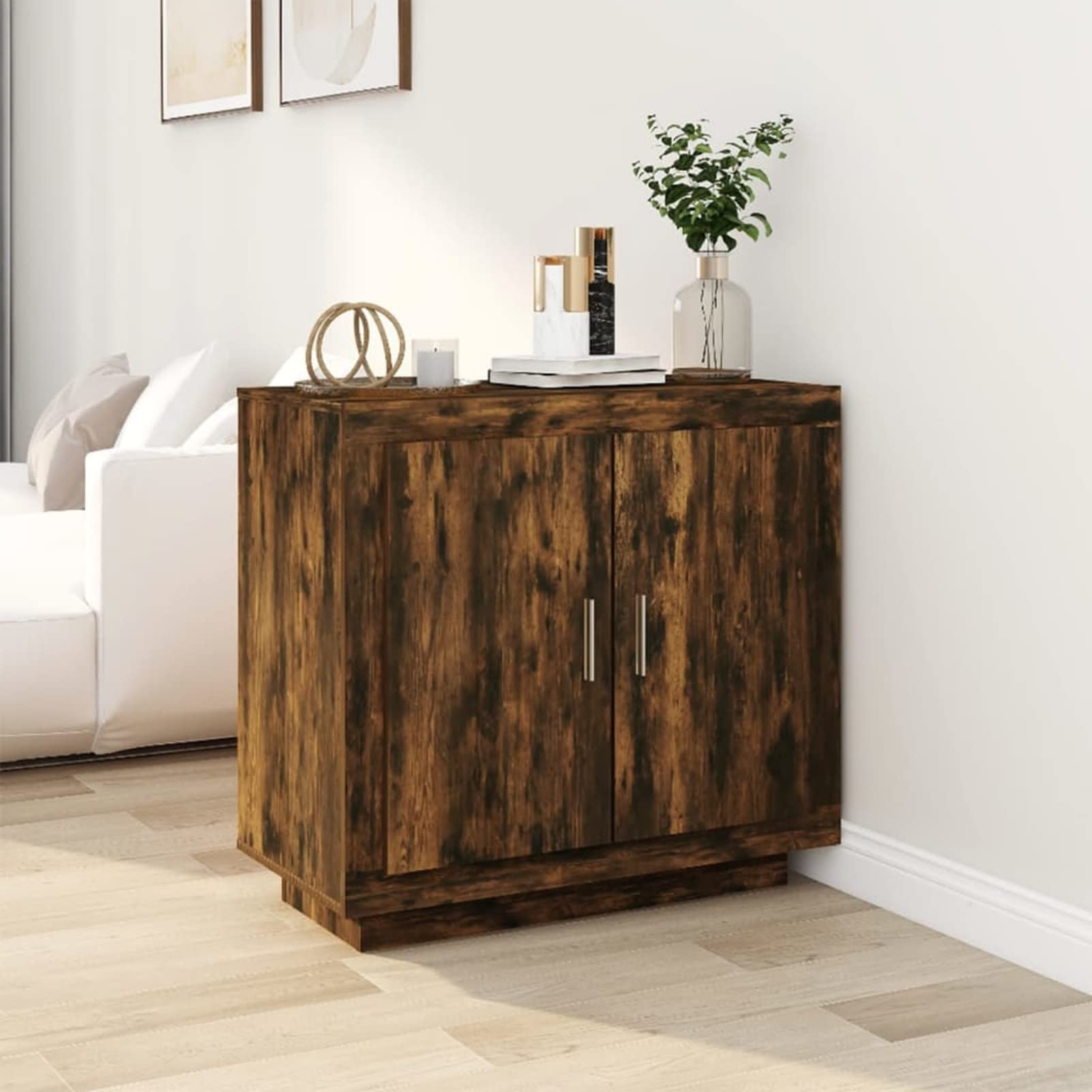 qohoio Sideboard Smoked Oak 80x40x75 cm Engineered Wood Buffet Storage Cabinet Living Room Wood Kitchen Sideboard Accent Cabinet