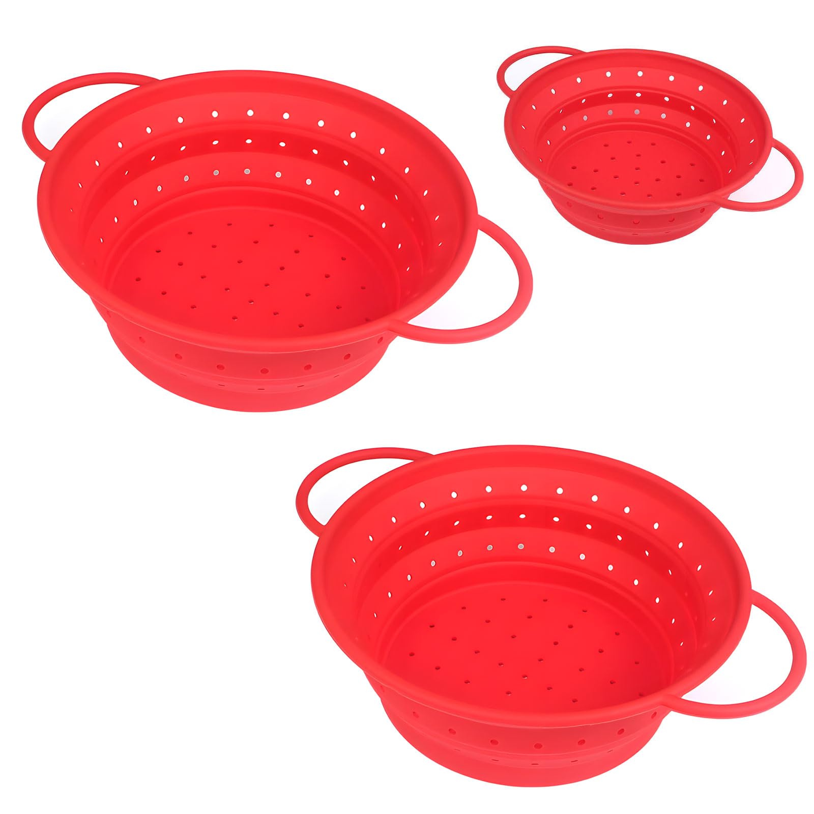 Juego de 3 coladores plegables de silicona que incluye diferentes tamaños para varias tareas de cocina, diseño de ahorro de espacio, colador de camping