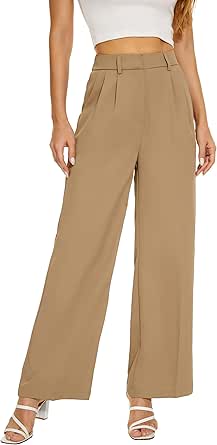 FUNYYZO Wide Leg Pants High Elastic Waisted in The Back Business Work Trousers Long Straight Suit Pants
