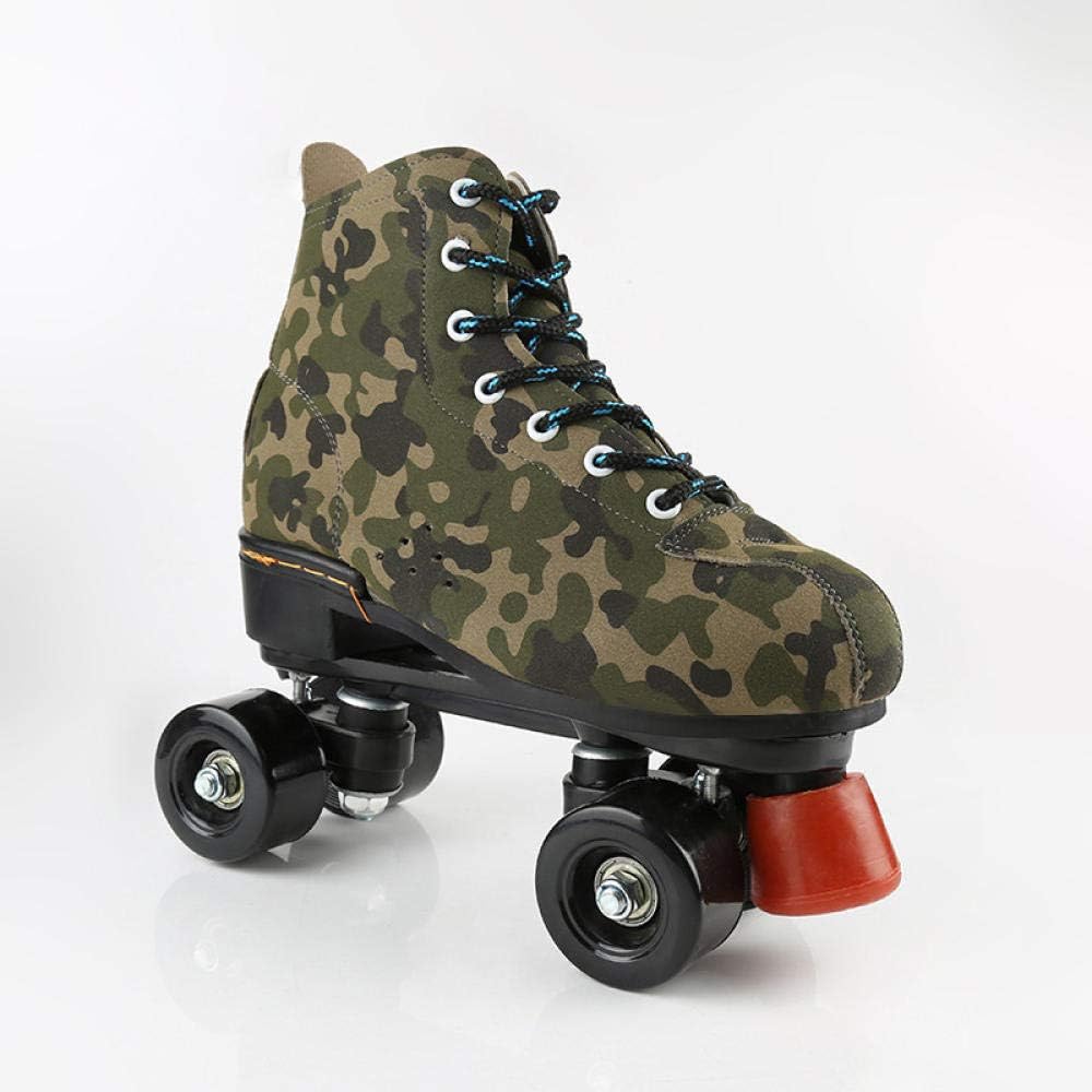 Quad Roller Skate Cowhide Shoes Flash Wheel Camouflage Fancy Roller Skates for Men and Women 9