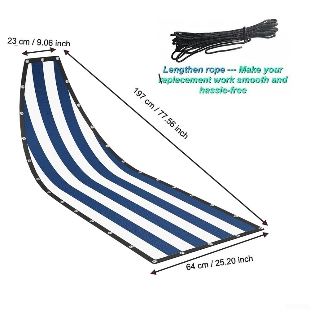 Stripe Ersatz-Sitztuch für Textilene Hängeschaukel mit Seil und Seitentasche, schwarz, 64 x 197 x 23 cm, Größe Outdoor, Terrasse, Gartenmöbel, Zubehör für Entspannung (blau gestreift)