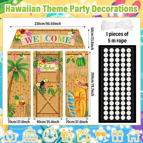 Image of VitalCozy 4 Pcs Hawaiian Party Decorations Aloha Door Covers Summer Tropical Aloha Luau Backdrop Hanging Banner Porch Sign for Indoor Outdoor Decorations Summer Birthday Party Photo Backdrop