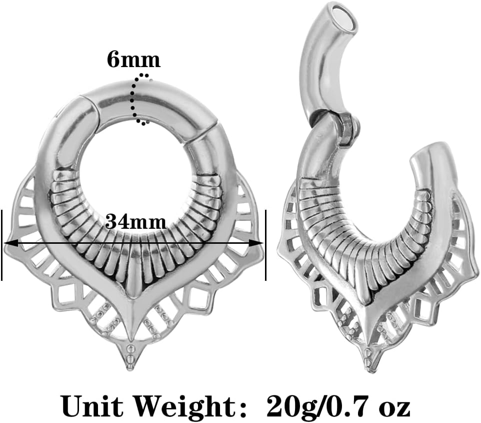 2 PCS ear weight for ear lobe in 6mm or larger Floral and Spine Ear Hangers Ear Tunnels Plugs 316 Stainless Steel Ear Weight Plugs Hypoallergenic expander Piercing Body Jewelry ear gauges