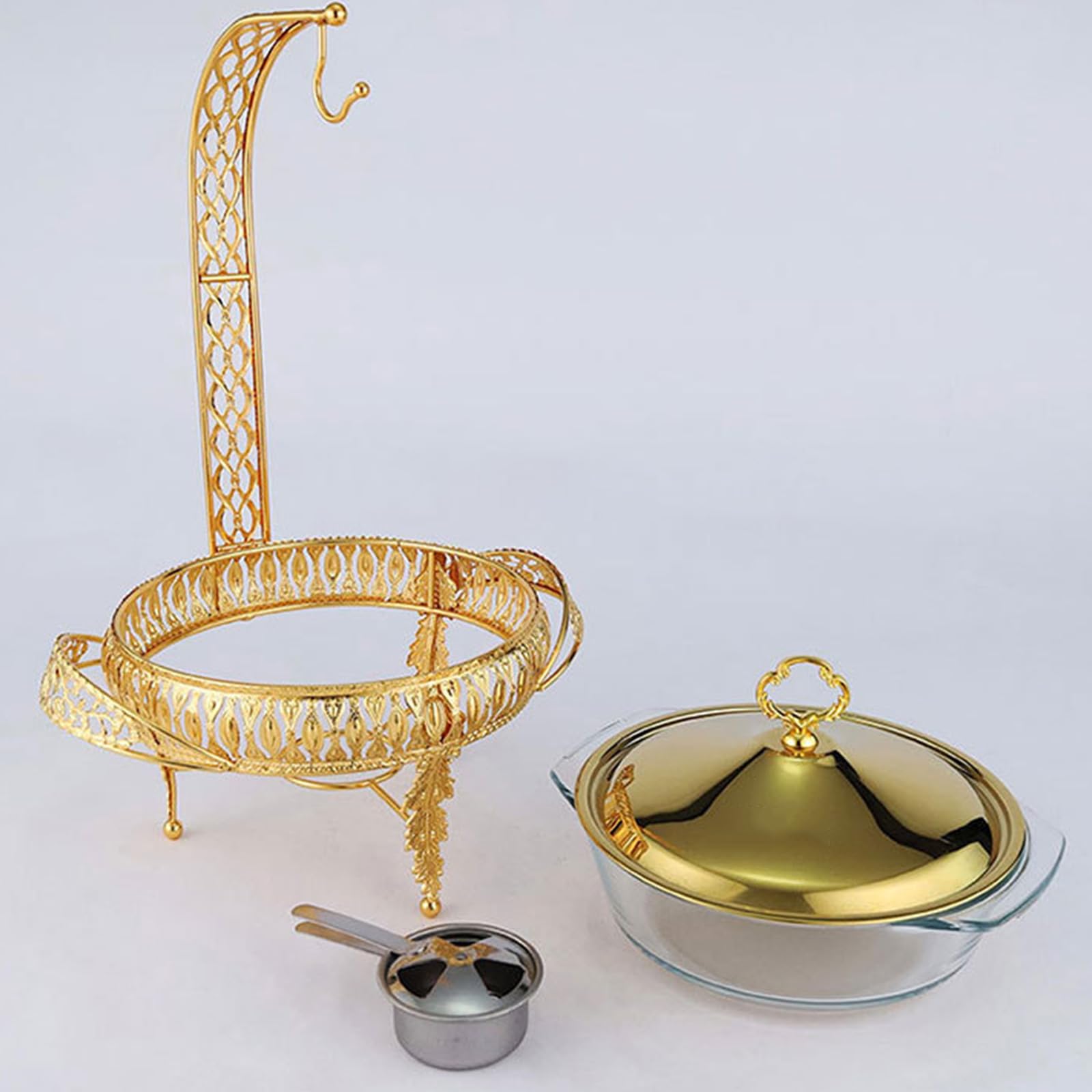 Juego de buffet de olla caliente, bandeja de buffet con tapa colgante, servidor de buffet y calentador, equipo de recipiente de calefacción de alimentos, estufa colgante de vidrio para restaurante