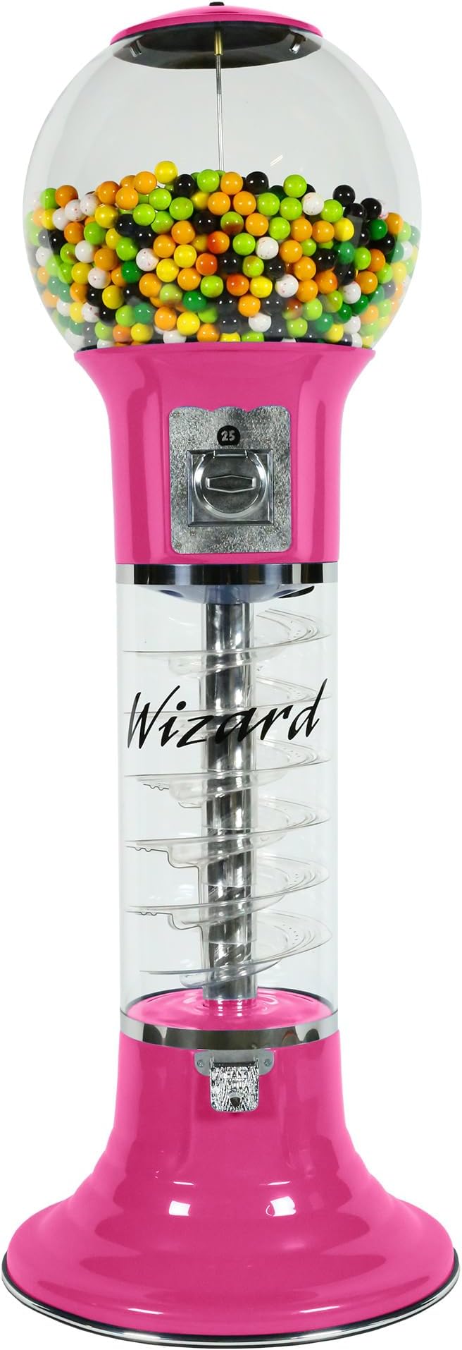 Gumball Machine Original Spiral - 4`10" Height - Set Up for $0.25 - Dispenses 1” Gumballs - Spin & Drop Vending Machines for Kids - Bubble Gum Machine - Pink