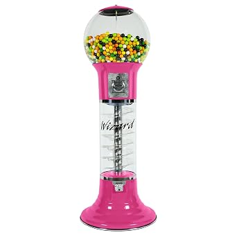 Gumball Machine Original Spiral - 4`10" Height - Set Up for $0.25 - Dispenses 1 Gumballs - Spin & Drop Vending Machines for Kids - Bubble Gum Machine - Pink