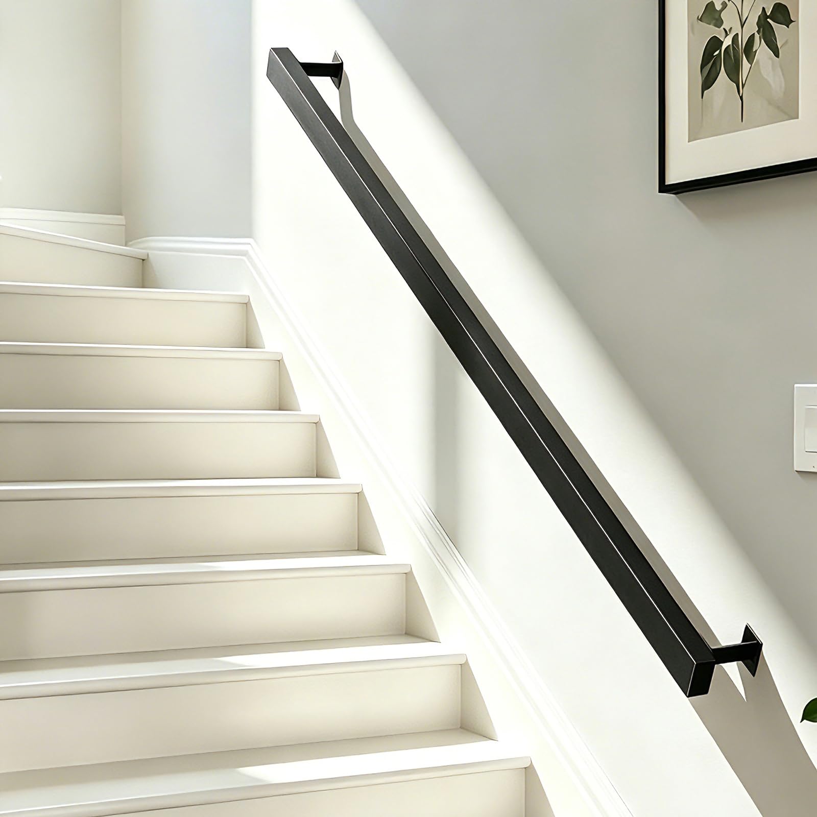Handlauf Treppengeländer Geländer für Treppe Wandhandlauf für Außen & Innen, rutschfeste Haltegriffe eckig Metall, Sicherheitsgeländer mit Halterungen für Treppenhaus Gang Balkon(180cm)