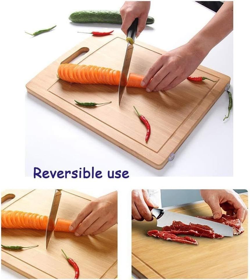 Bamboo Cutting Board for Kitchen Chopping Board Reversible for Meat, Vegetables, Cheese & Serving 100% Natural(38 * 26 * 1.8cm)