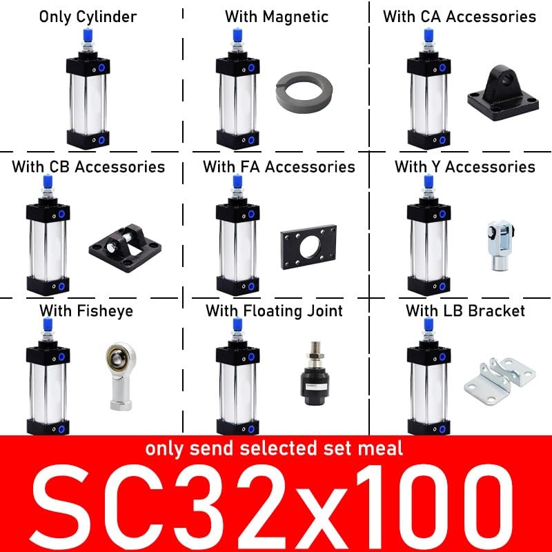 Cilindro neumático SC32 de doble efecto con accesorios CB y carrera de 100mm 6